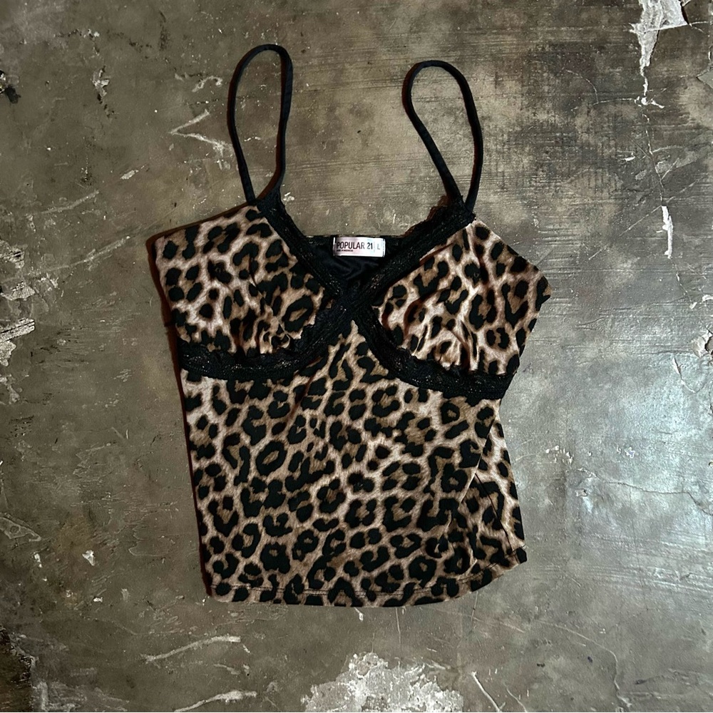 LARGE Leopard print lace trim cami top